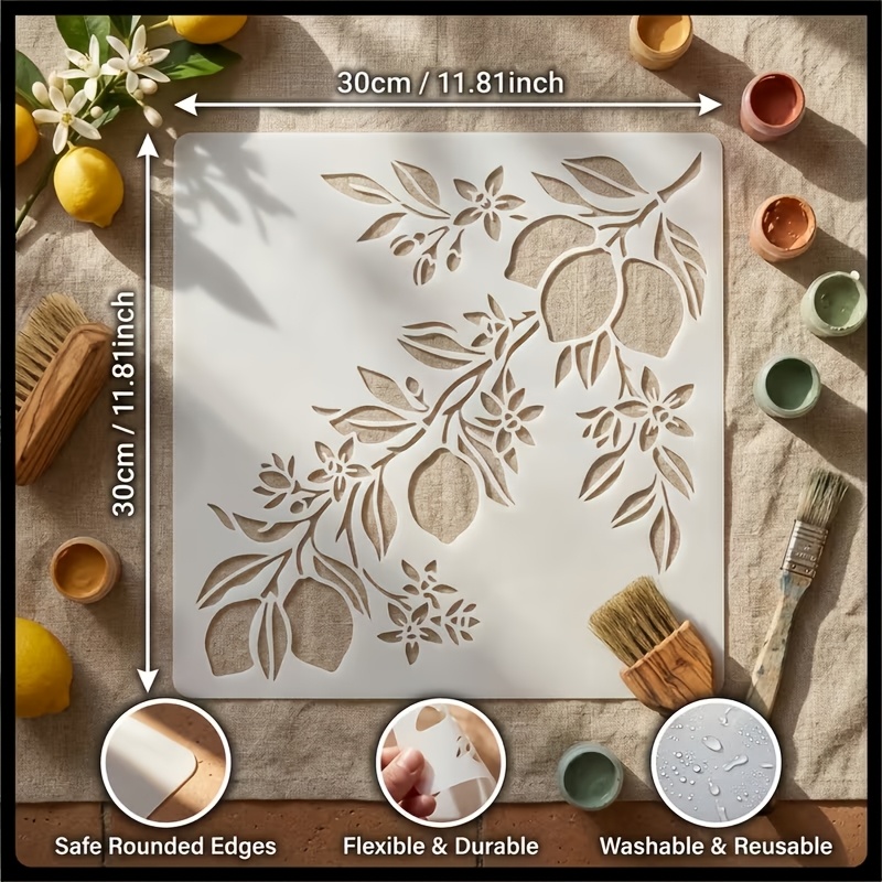 TEMU 1 pièce Pochoir Citron d'Amalfi pour Toile, Murs, Sols, Verre et Carrelage - Gabarit Méditerranéen en Plastique Réutilisable avec Citron et