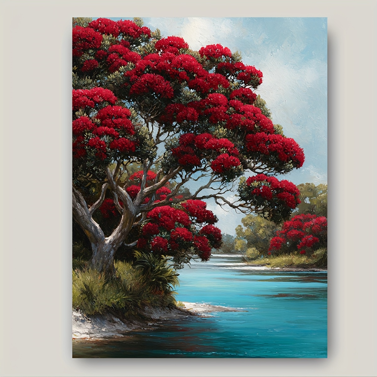 TEMU 2d Flat, 2d Flat 1pc, Unframed, 30.48x40.64cm Tree Flower, Exquisite Canvas Art Print, New Zealand Designed Landscape Canvas, 2d Flat