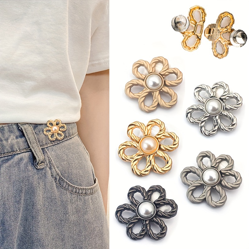 

1pc/3/4pcs Petal-shaped Adjustable Waist Buckles, No-sew Detachable Waist Cinch Clips, Perfect Fit Waistband Accessory, Cute And Sweet Style, Flat Buttons