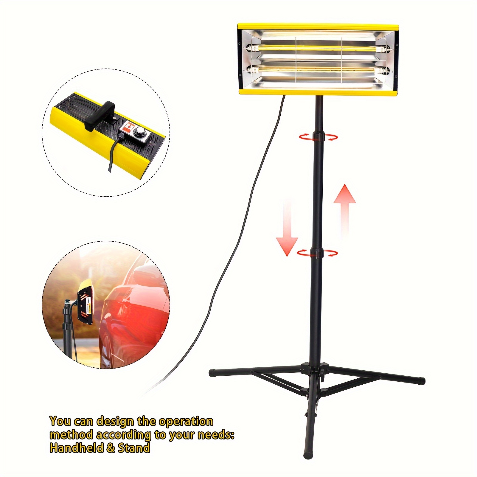 TEMU Datouboss Infrared Paint Curing Lamp 2000w Shortwave Infrared Paint Baking Lamp Paint Dryer With Bracket And Time Switch, Without Battery