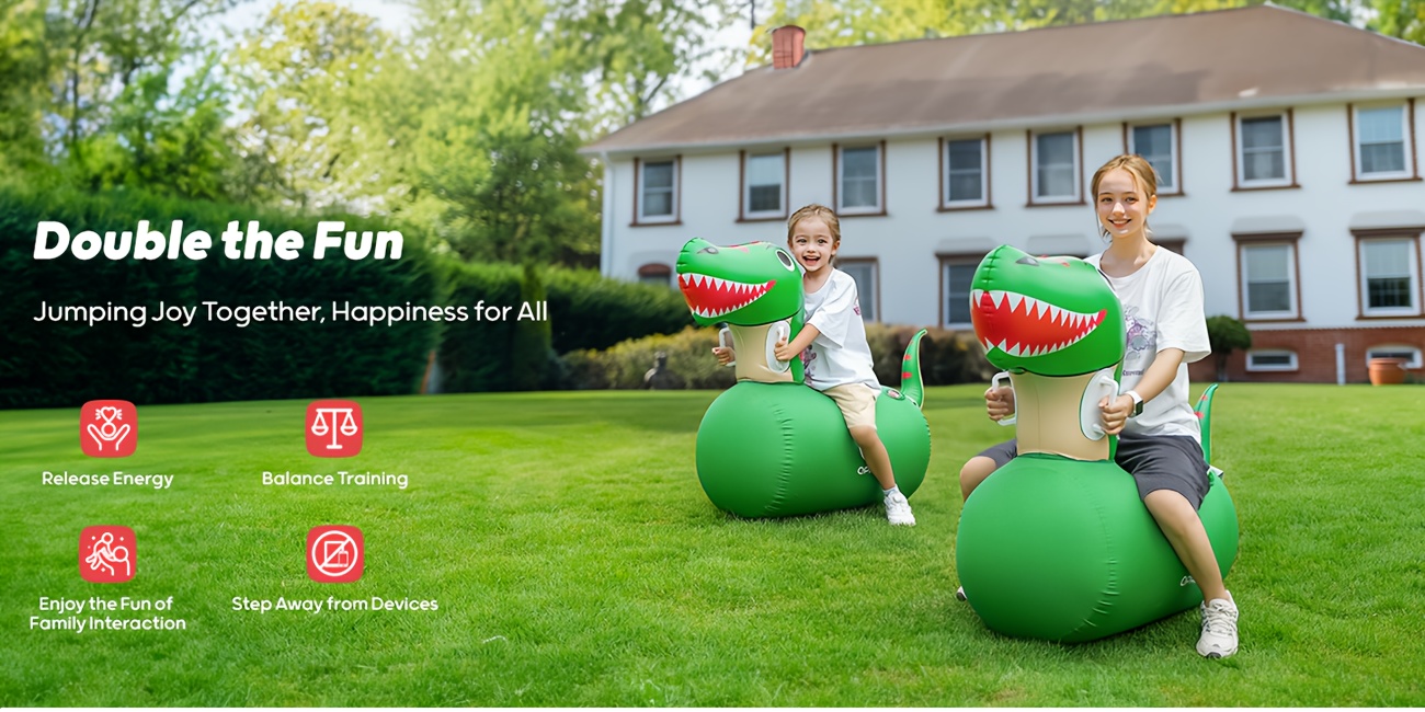 QPAU 2pcs Inflatable Bouncy Dinosaur Toys With Hand Pump, Heavy Duty Giant Bouncy Pal, Ride On Bouncy Animal Hopper Toy, Indoor Outdoor Hopping Horse For Kids Girls Boys Ages 5-14, Mother'S Day Gift