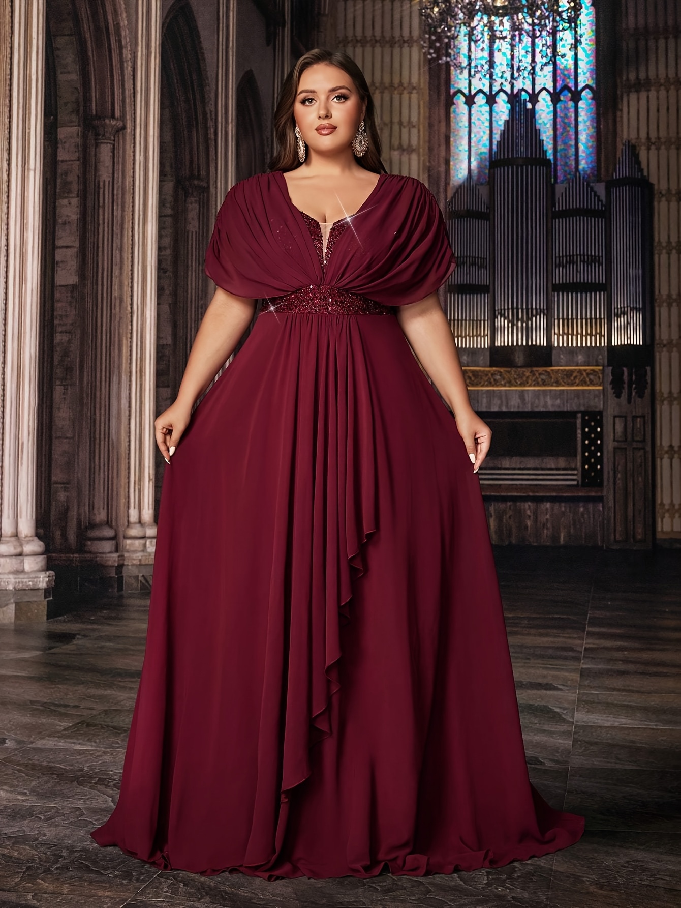 plus size formal gowns with sleeves sold on Temu United States