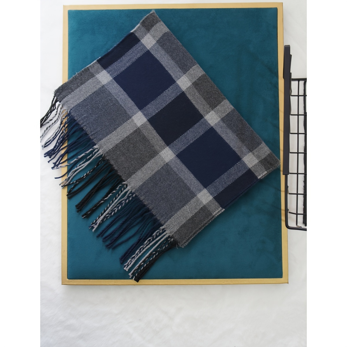 A multicolored striped checkered imitation cashmere winter British style fringe shawl with warm woolen scarf for men and women details 8