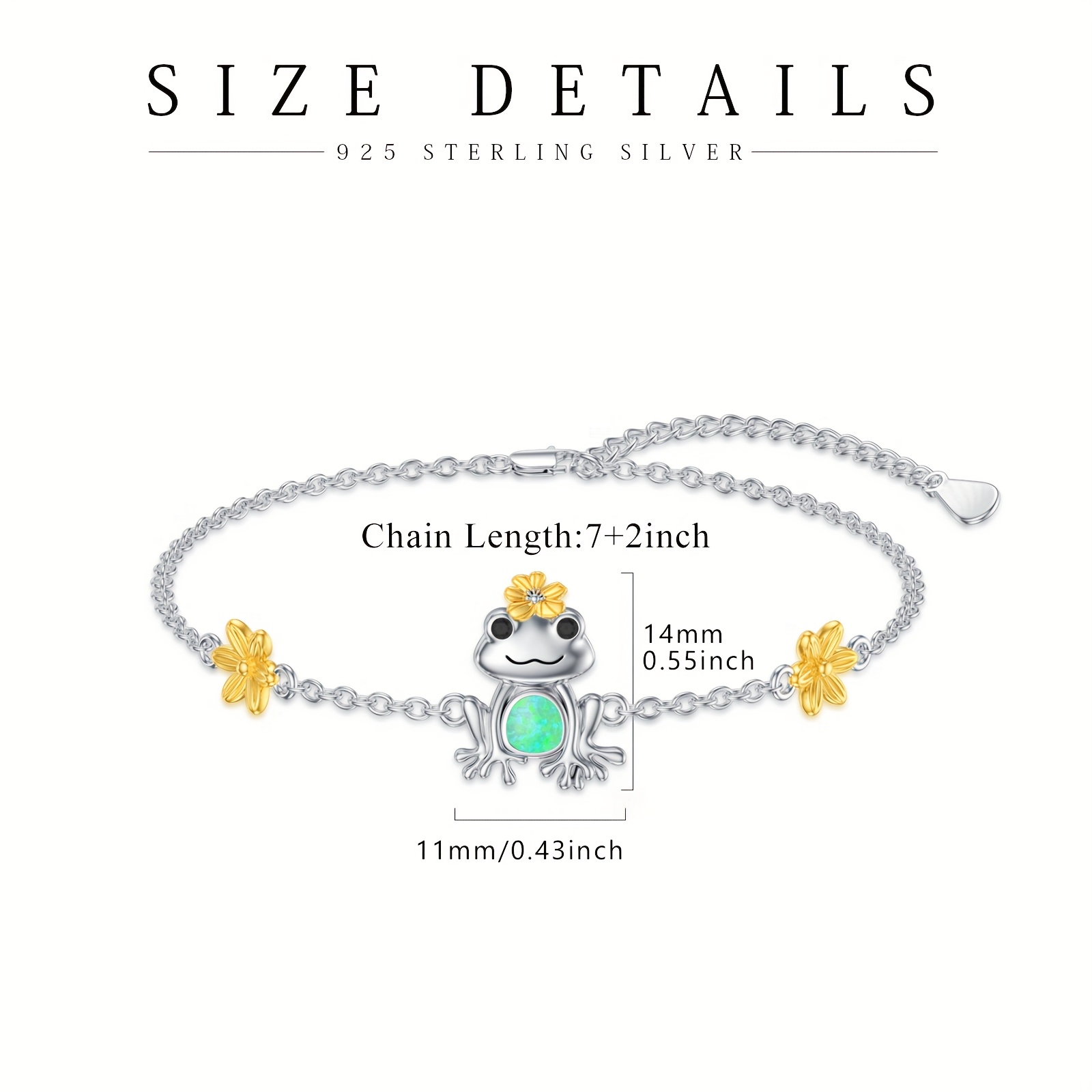 925 Sterling Silver Green Opal Frog Bracelet