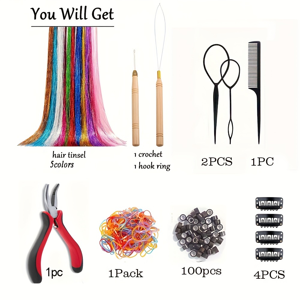 48-inch Sparkling Hair Tinsel Kit With Tools - Heat Resistant, Vibrant & Glittery Hair Extensions Set For Women And Men, Includes Scissors, Clips, And Brushes