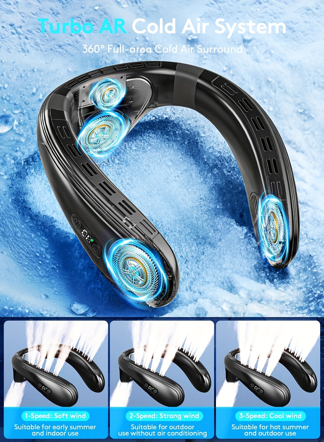 Portable Bladeless Neck Fan with a Cooling Plate, Providing a Refreshing Breeze. Ideal for Outdoor Activities, Travel, And Camping, This Quiet, Rechargeable Air Conditioner Is a Must-Have for Both Men And Women