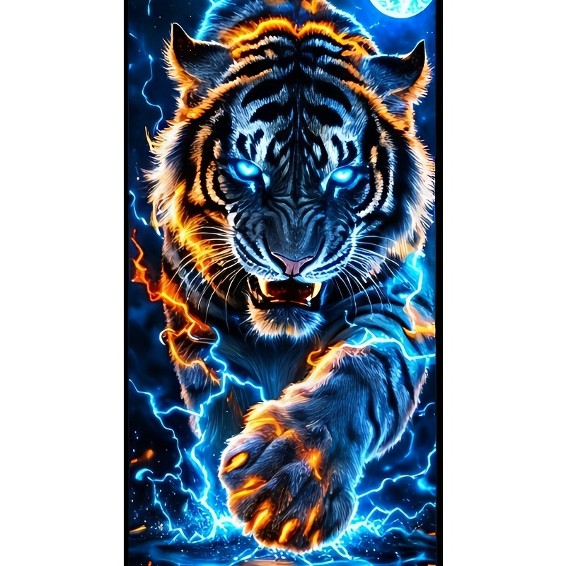 item picture new diamond painting tiger suitable for   5d full diamond acrylic   round   suitable for beginners   home wall decoration handmade gift art and relaxation hobby