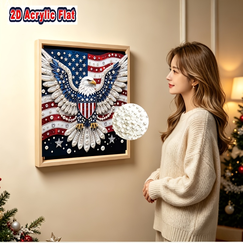 TEMU Painting Kit, White-headed Eagle Design Hand- Creative Diamond Painting Set, Includes Pearls And Some Diamonds, Completed Independently, Can Be