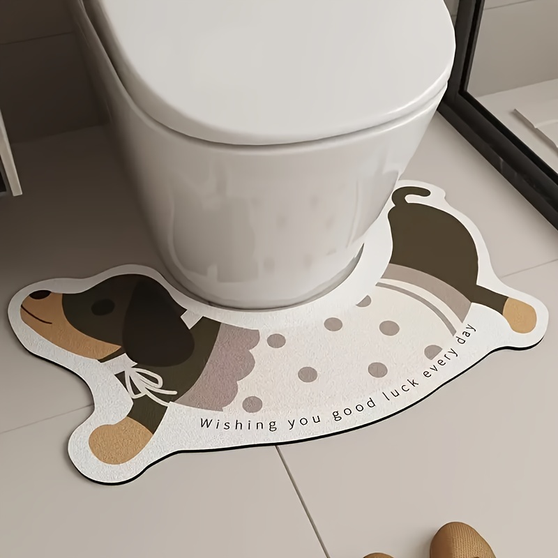 1 Adorable Cartoon U-shaped Bathroom Rug, Made Of Soft Diatomite And Non-slip Backing, Quick-drying Fabric, Machine-made, Hand Wash Only, 1500g/m² - Absorbent Toilet Floor Mat