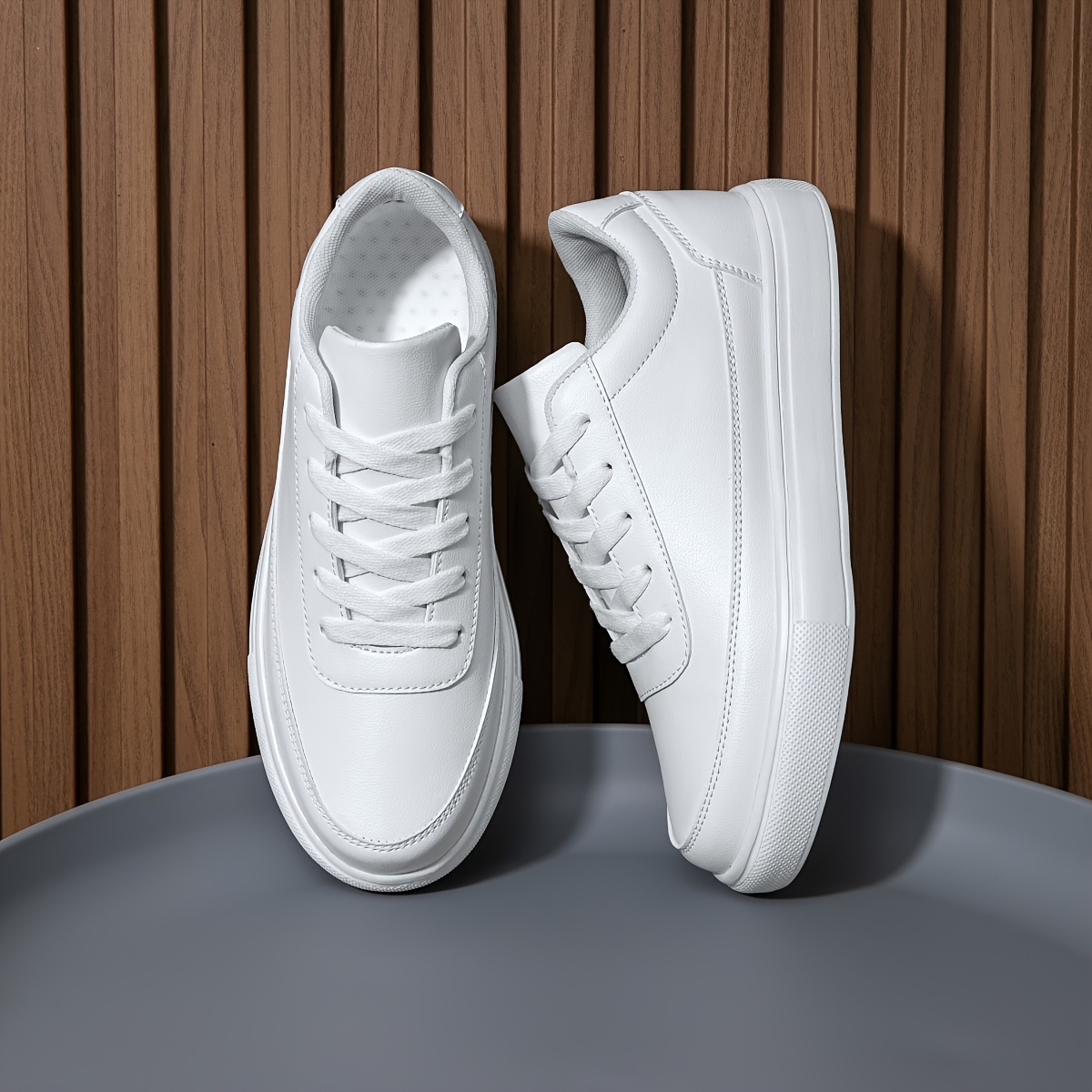 mens white casual sports shoes detailed stitching front Temu