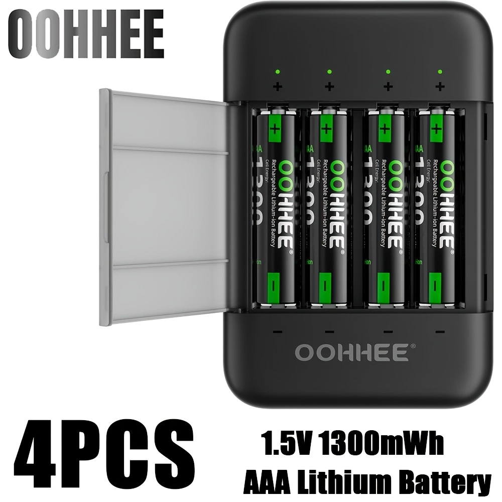 TEMU 4 Pack 1300mwh 1.5v Aaa Rechargeable Lithium Battery With Fast Charger Box, And Quick Charging, Long Lasting Rechargeable Aaa Lithium And -one