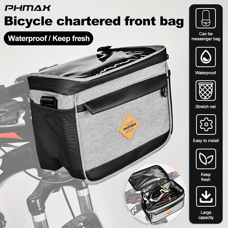 

Phmax Insulated Bike Front Bag - Water-resistant, Adjustable Strap, Polyester With Phone Pocket For Cycling