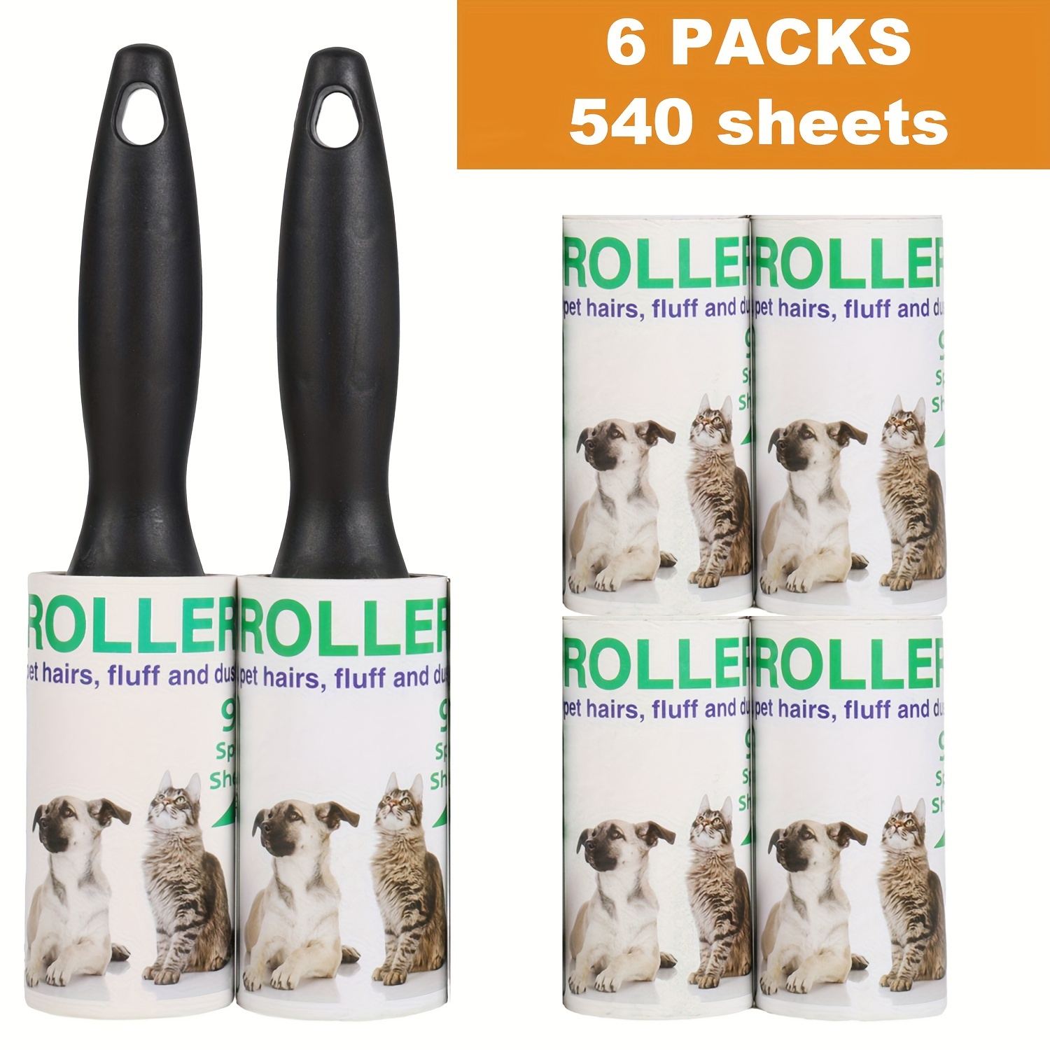 Kit Rouleau Anti-poils : 2 Poignées + 10 Recharges (600 Feuilles) - Pour Vêtements, Tapis, Sièges Auto, Animaux