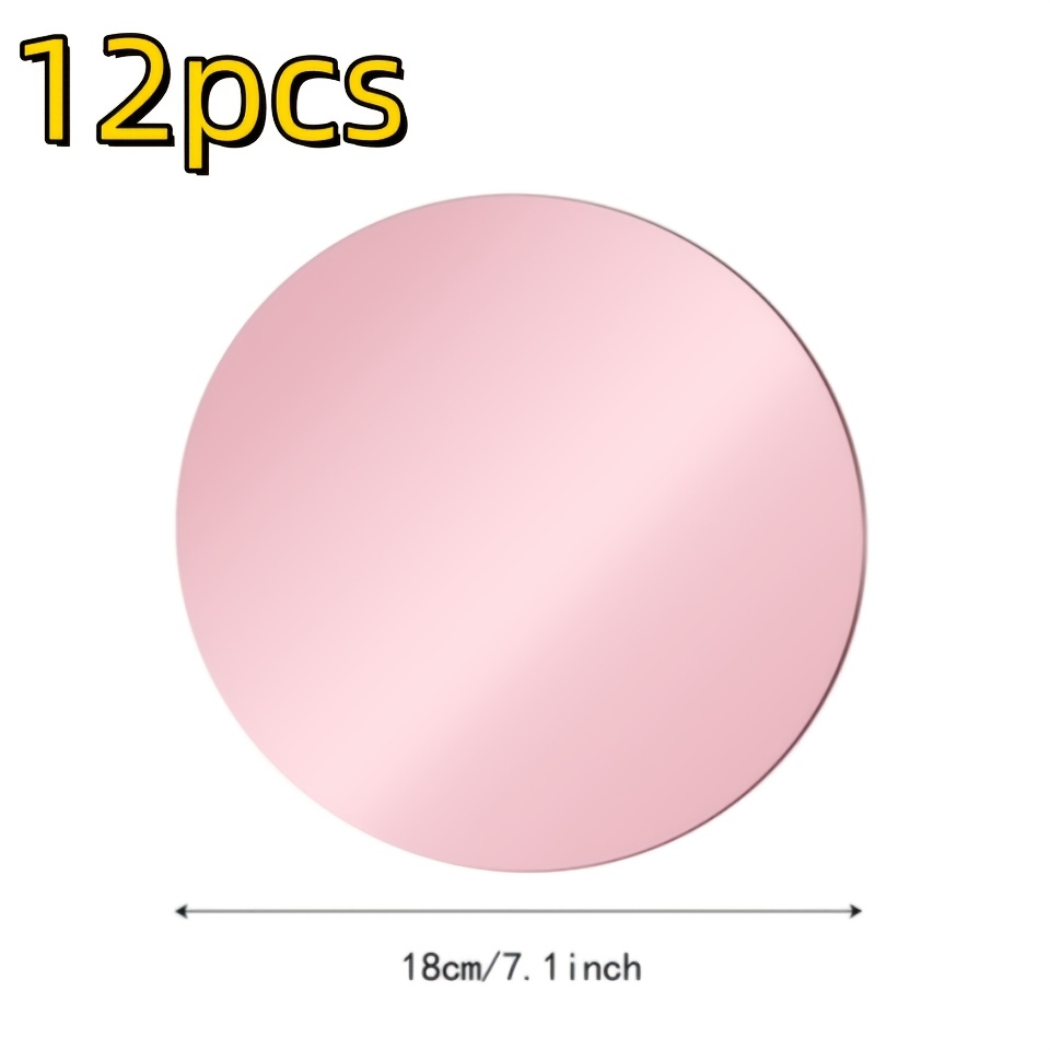 TEMU 12pcs, 18cm Round Rose Golden Acrylic Mirror Set, Self-adhesive Frameless Shatterproof Mirror Tile, Acrylic Mirror Tray, Candle Holder Tray For