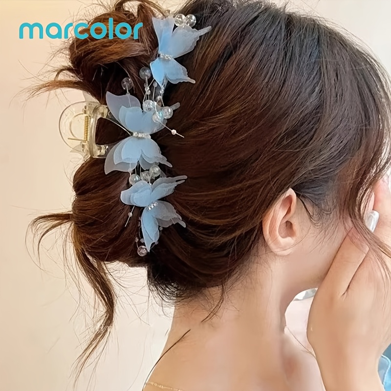 TEMU Marcolor Hair Claw Clip, Ins Influencer Premium Shark Clip, Large Capacity Suitable For Thick Hair Updos, Secures Back Of Head Frizz, Women's