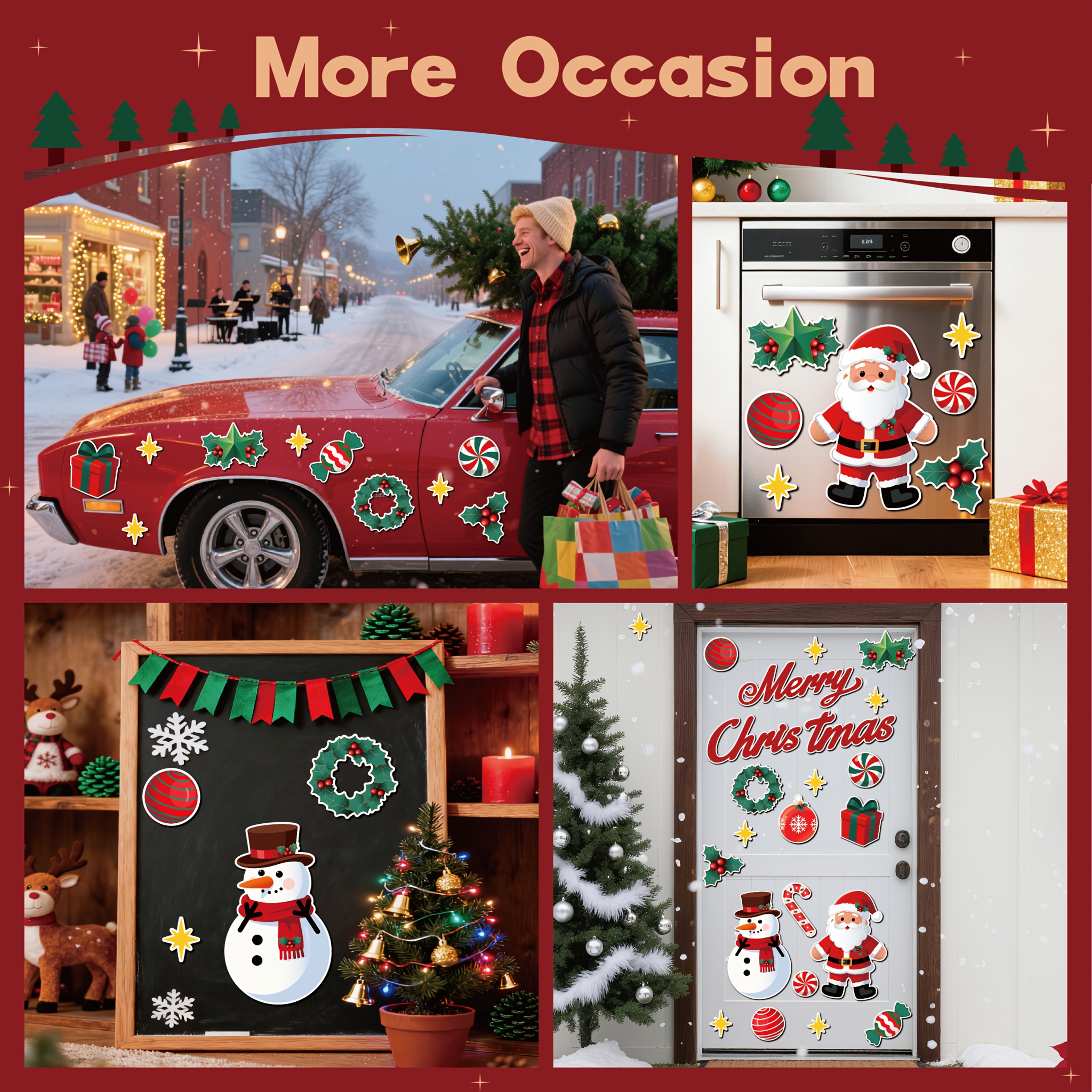 Image of "24pcs Christmas Dishwasher Magnets Set - Santa/snowman/ornament/gift With 'merry Christmas' Text For Dishwasher/refrigerator/garage Door/car, Festive Party Decor & Gift"