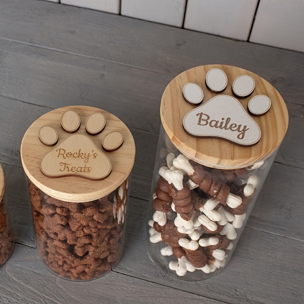 Customized Engraved Dog Food Container with Wooden Lid