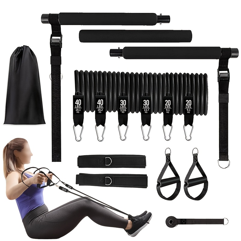 TEMU 6- Heavy-duty Pilates Bar System With Resistance Bands - Adjustable Home Gym Workout Set Suitable For Strength Training, Toning & Flexibility,
