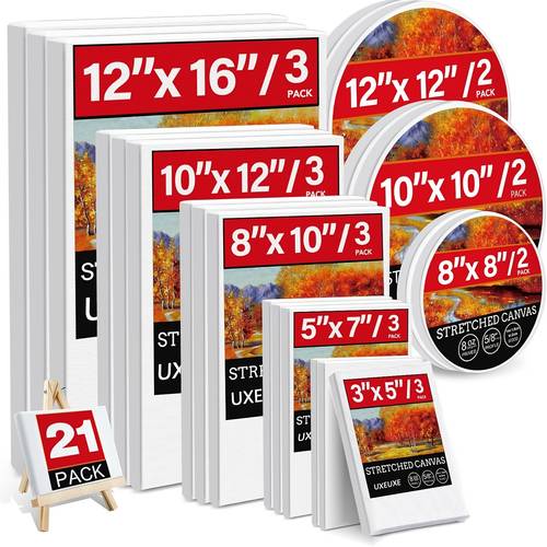 multi pack stretch canvas multi pack sizes included 100 cotton white gesso for acrylic pouring painting wet and dry craft projects assorted mix of 16 12 8 8 6 6 11x14 9x12 8x10