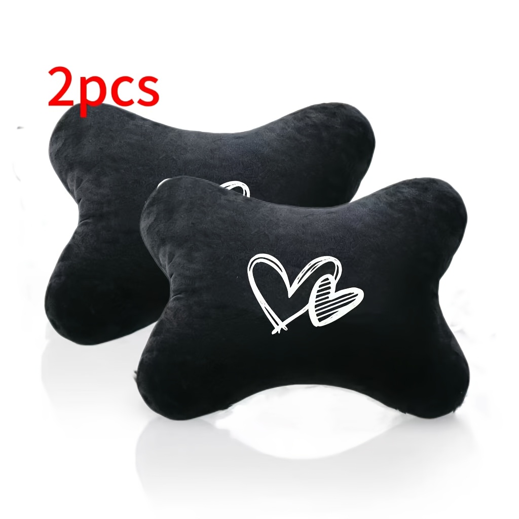 TEMU 2pcs 2pcs Soft Plush Car Headrest Pillows With Heart Pattern Neck Cushions - Suitable For Sedans/suvs/trucks, Vehicles, Comfortable Headrest For