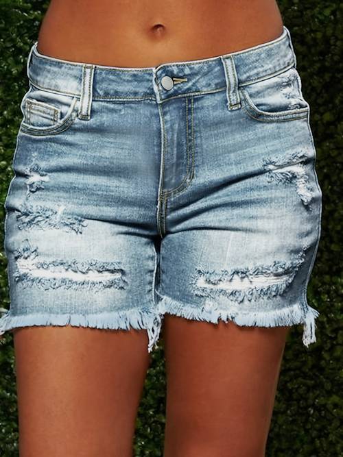 womens ripped denim shorts vintage washed blue hem ultra trendy casual jeans clothing for summer style