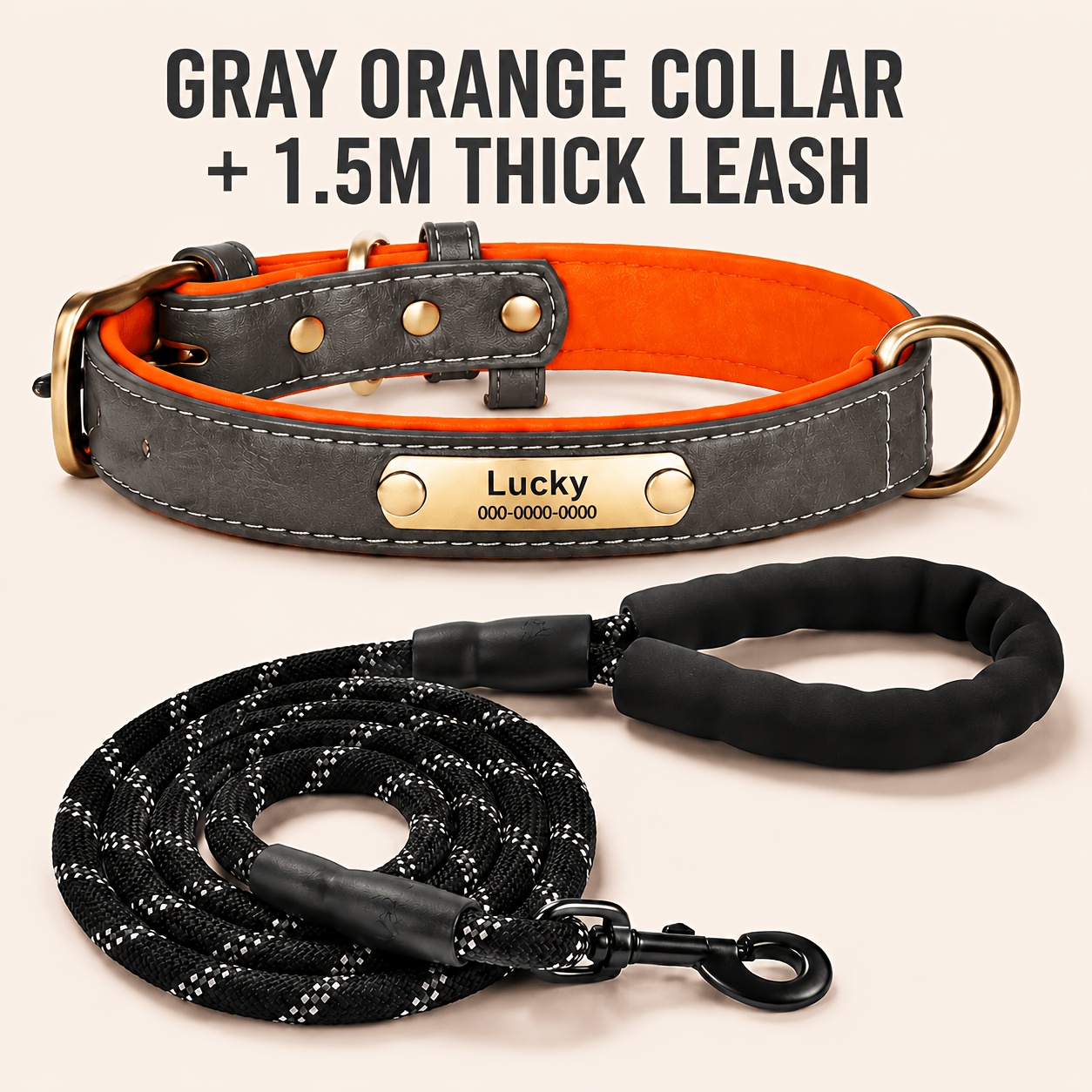 Personalized Faux Leather Dog Collar with Adjustable ID Tag