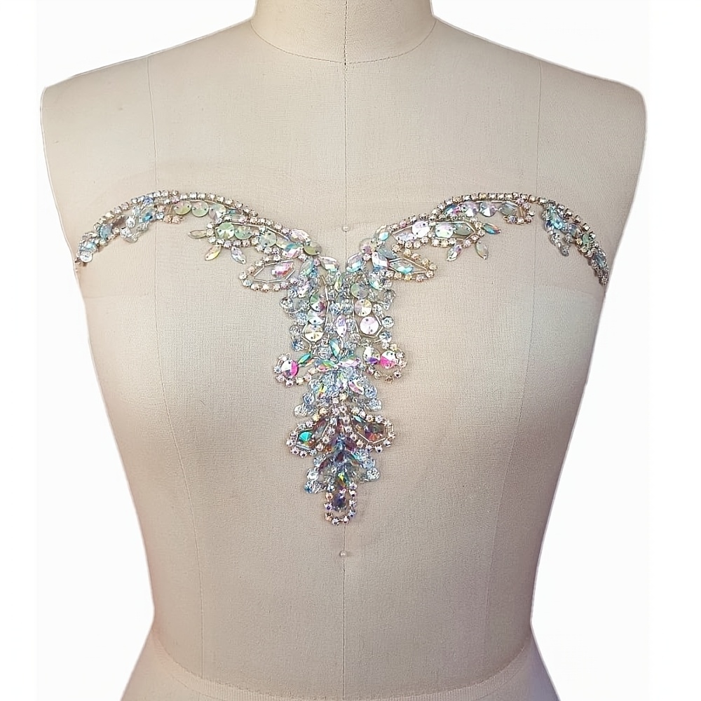 Image of Shining Rhinestone Decorative Flower Stickers, Handcrafted Sequin Embellishment Stickers, Suitable For Gown Chest And Waist Decoration