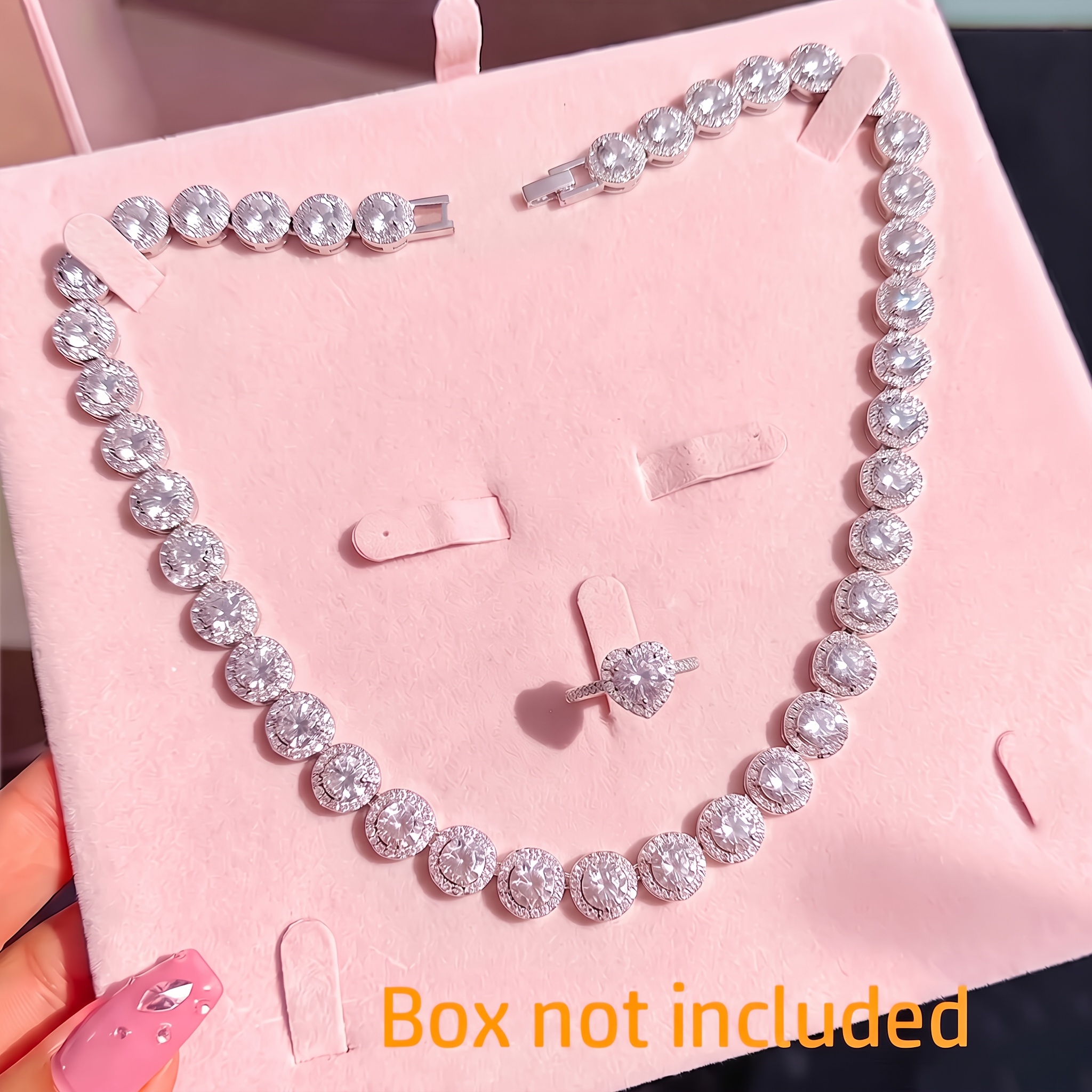 TEMU 2pcs Set: Round Cuban Chain Necklace & Heart-shaped Synthetic Cubic Zirconiaia – Sparkling Y2k Women's Jewelry Set (suitable For Daily Wear;