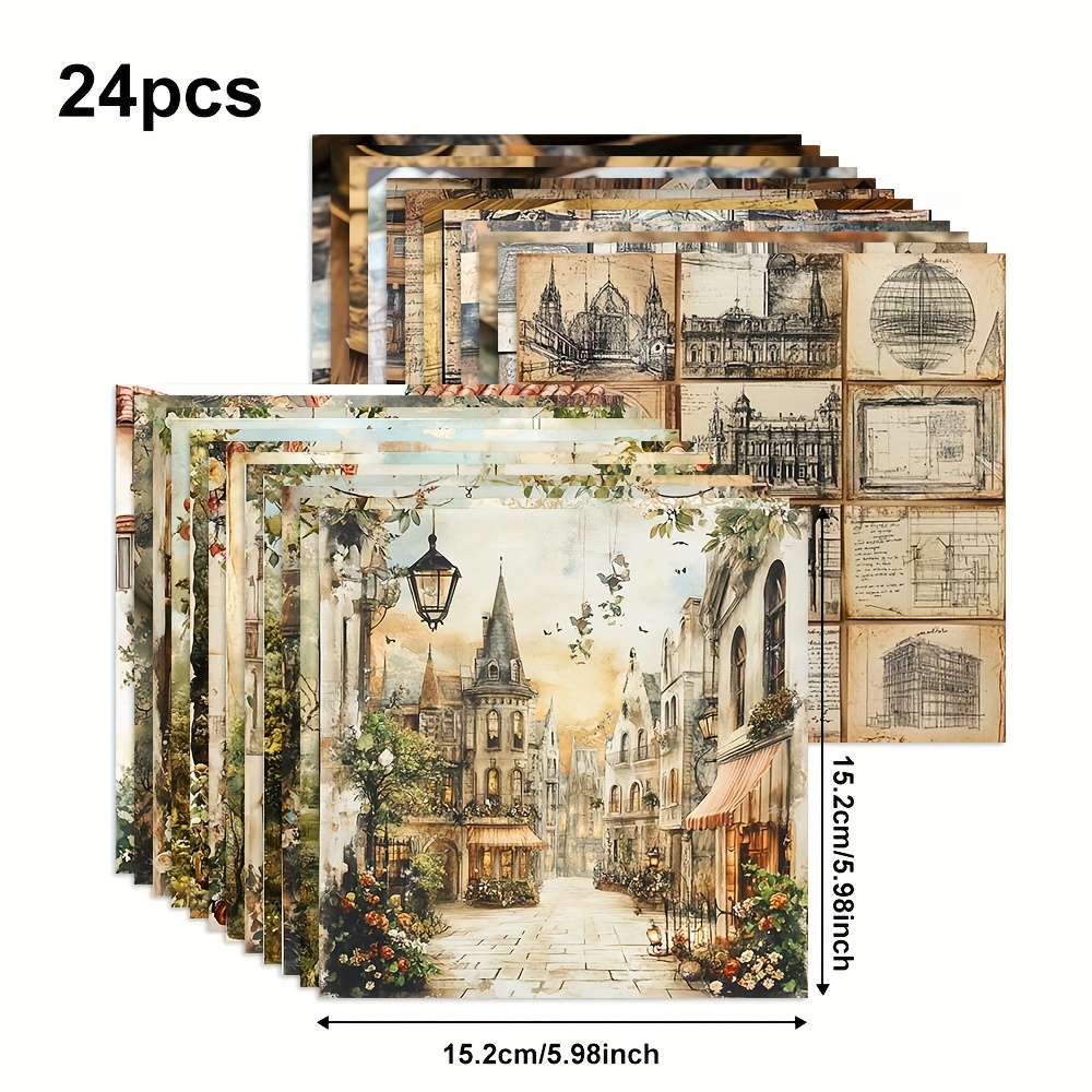 E-shop Ein Set aus 24 Vintage Architektur Papiers mit 24 einzigartigen Designs, geeignet für Papierkunst Collagen, Journale, Grußkarten,