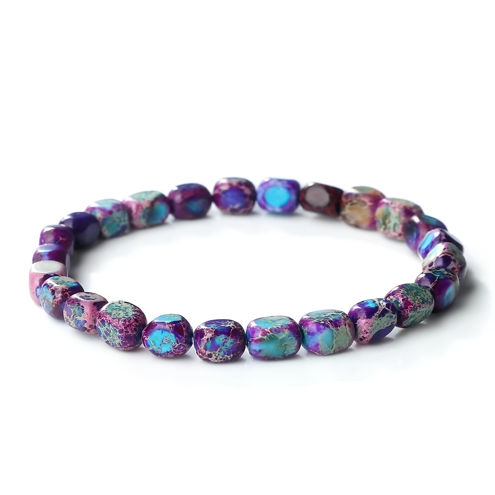 TEMU Bohemian Onyx Stone Bracelets For Women Men Vintage Natural Stone Charm Elastic Strand Bracelet Yoga Jewelry Lady's Gift
