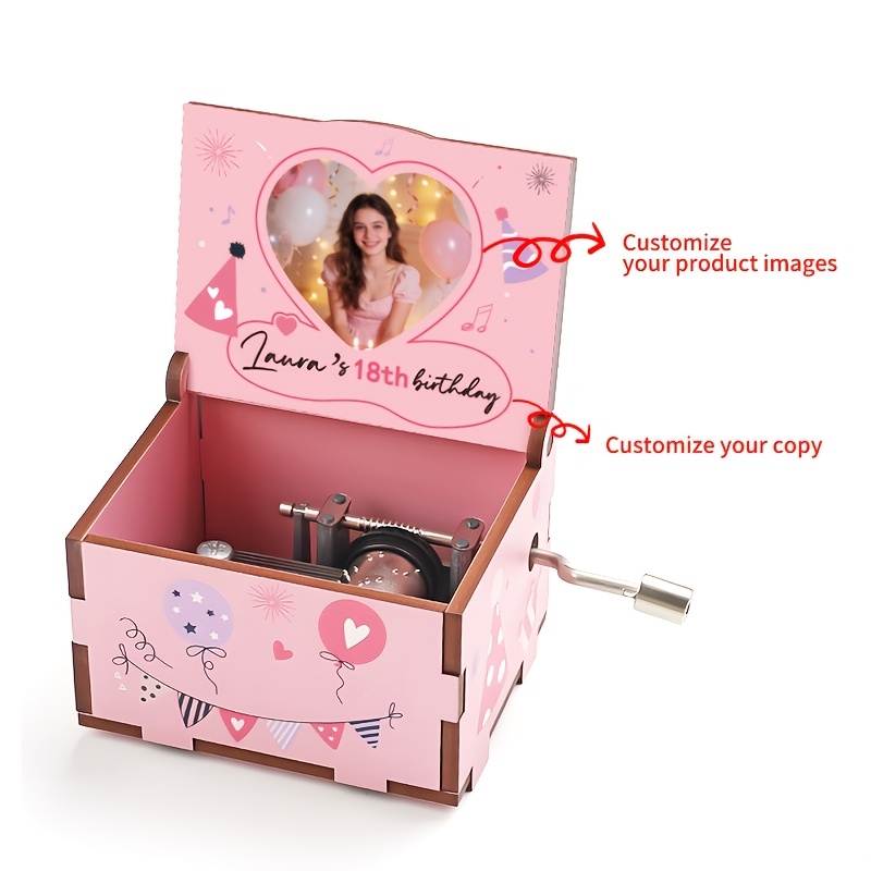 TEMU 1pc, Customized Birthday Series Hand-cranked Music Box, Birthday Gift For , Bedside Ornament, Party Decoration, Desk Decoration, Music Event,