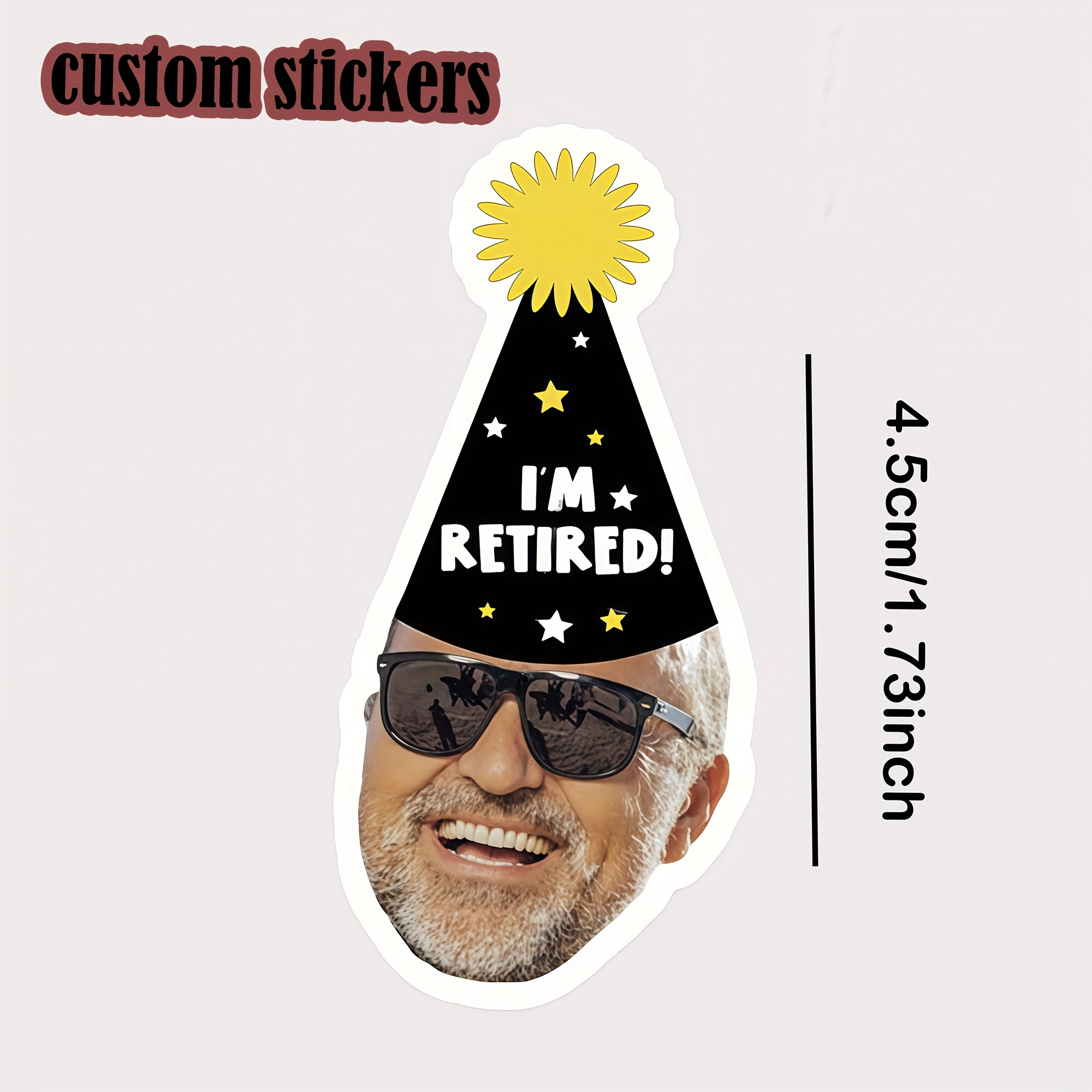 TEMU Autocollants Personnalisés pour Visage, Décorations de Fête de Retraite, Stickers Auto-Adhésifs sur Mesure pour Réunions et Célébrations