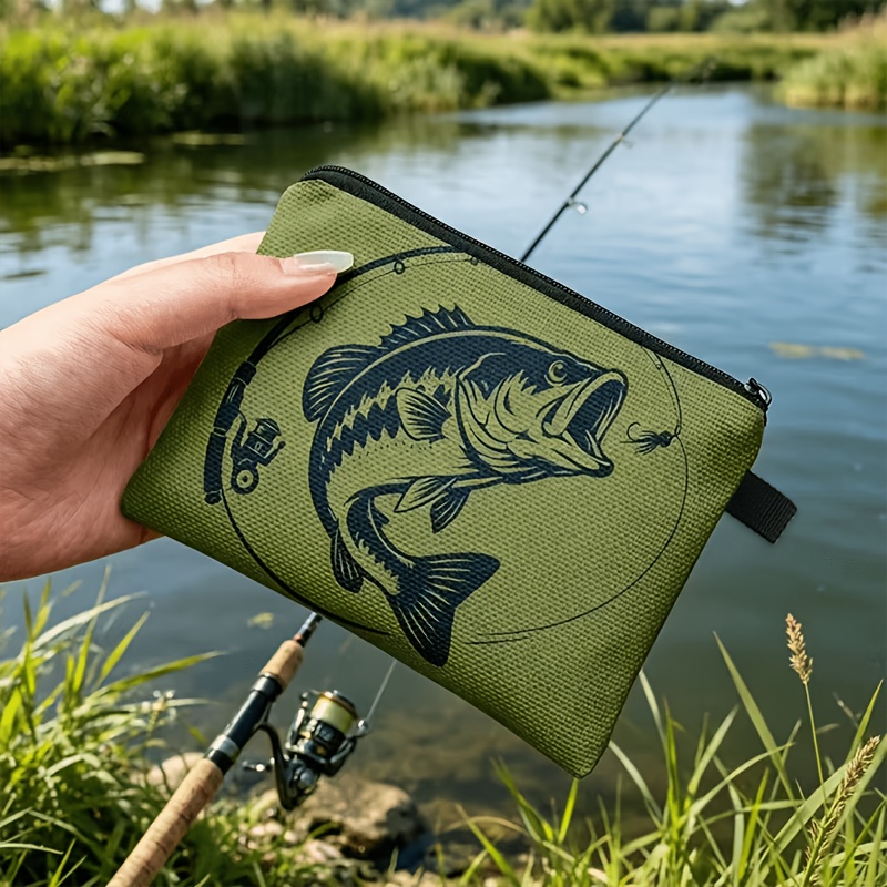 TEMU 1pc Fishing-themed Coin Purse, With Fishing Rod And Pattern, Zipper-closed Portable Wallet, Small Storage Bag, Can Store Keys, Cards, Earphones,