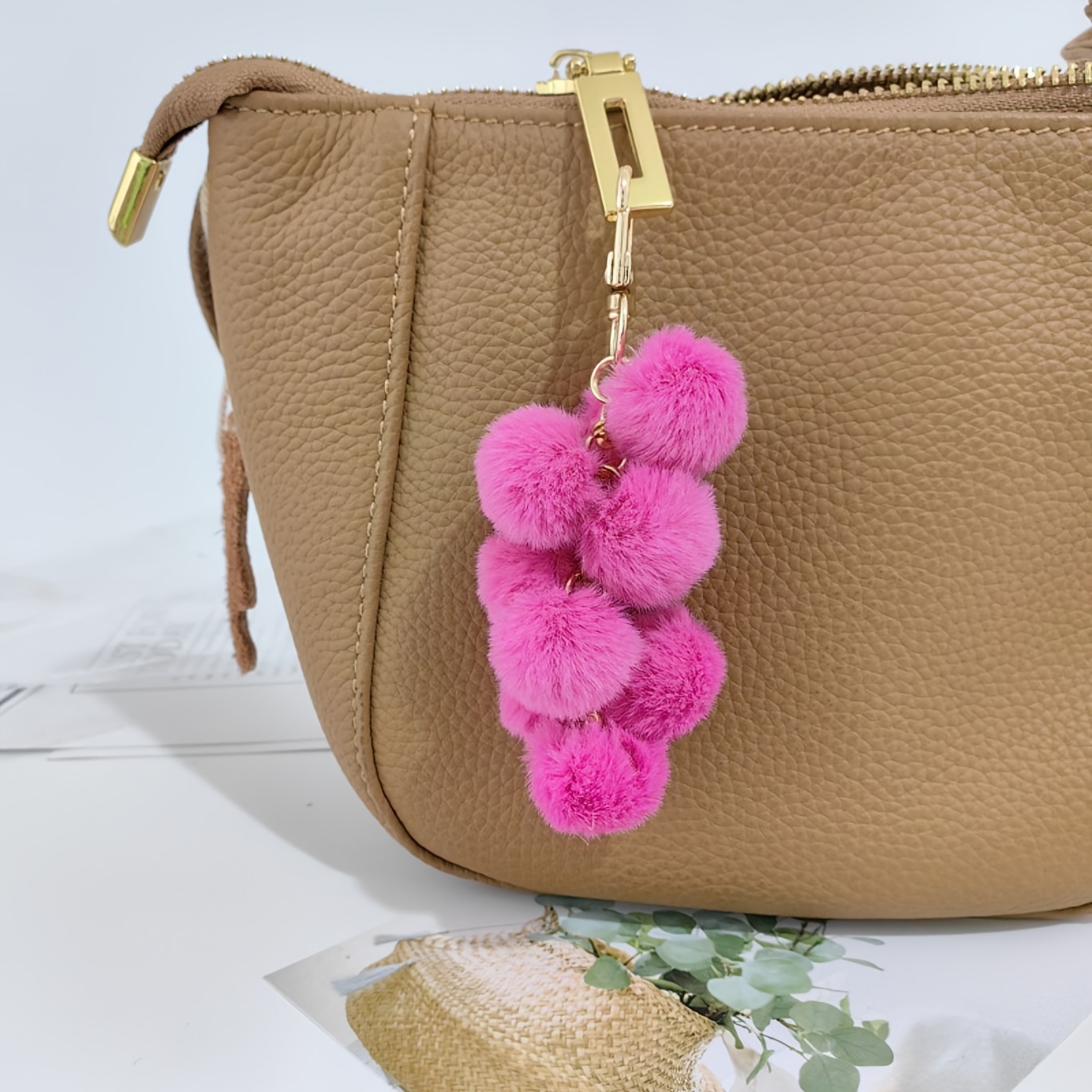 1pc Furry Grape Fluffy Ball Bag Keychain Pendant Cute Fruit Fluffy Ball Car Keychain Schoolbag Bag Charms Keychain, Perfect For Hanging On Bags Andsuitable For Car Keys And Purses