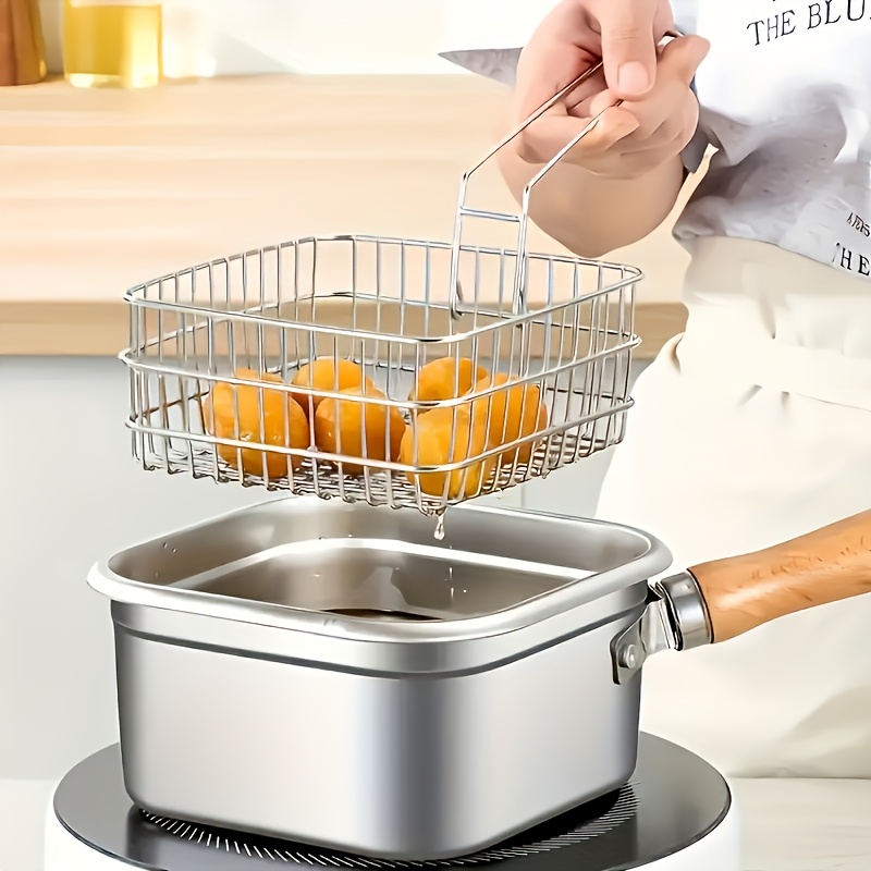 multi functional square fryer made of food grade 201 stainless steel compatible with induction cookers gas stoves and other heating   lightweight and portable suitable for home kitchens camping and small  