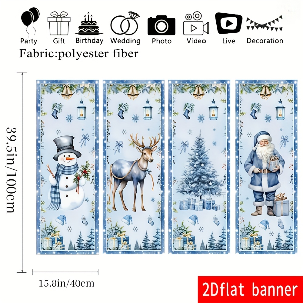 TEMU 2d Flat, 2d Flat Banner 4pcs Blue Christmas Main Image Banner Multi-piece Set, Winter Atmosphere With Snowman, Blue Christmas Tree, And Reindeer
