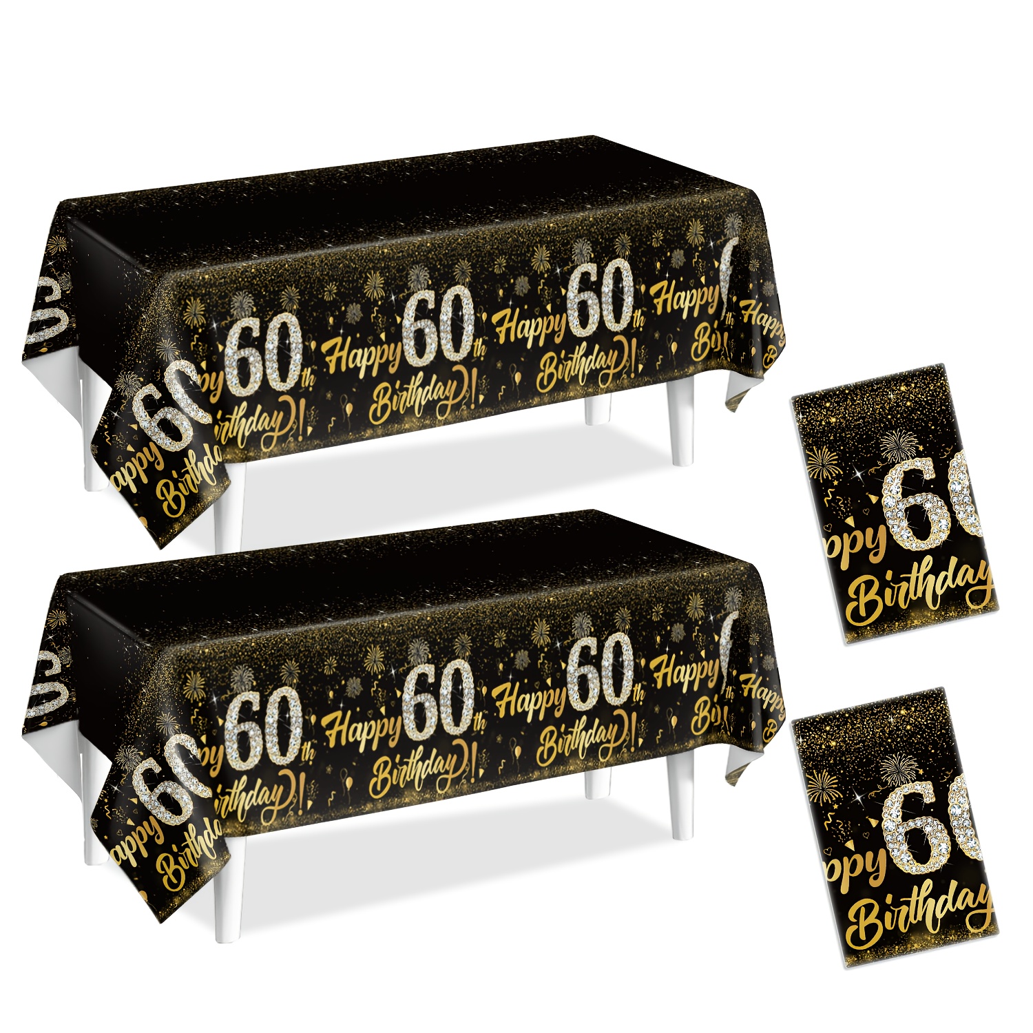 TEMU Party Tablecloths, 2pcs 60th Birthday Party Tablecloths, Black Golden Birthday Party Decorations, 60th Birthday Party Table Decorations, 60th