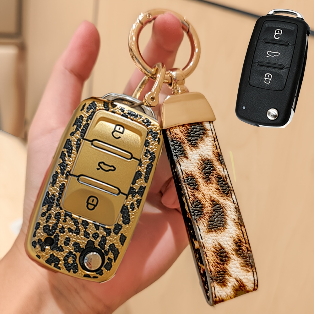 TEMU Suitable For Car Keys With Leopard Print Key Lanyards, Providing Protection For Keys. Tpu Stylish Leopard Print Key Case, Suitable For Tiguan, ,