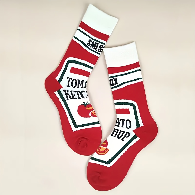 

Chic Tomato Sauce Cartoon Women's Socks - Comfy , Breathable & Stretchy For Fall/winter