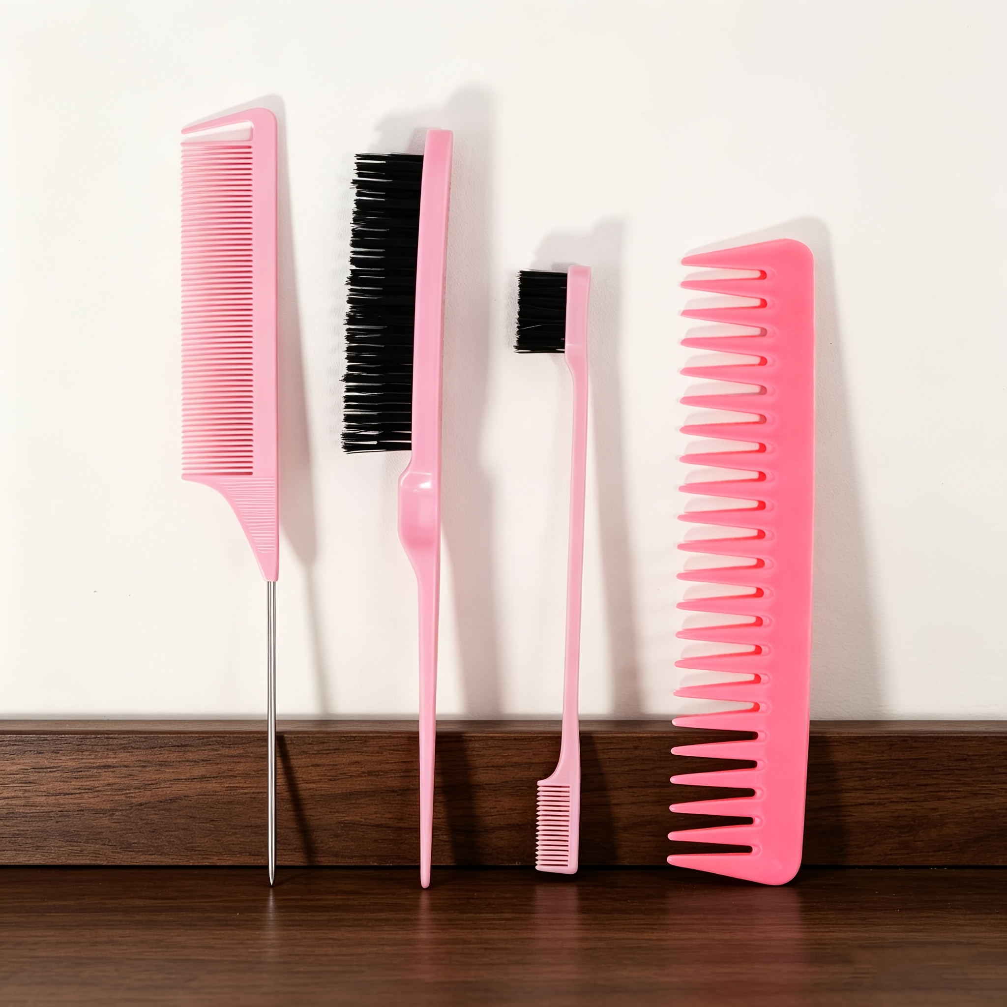 TEMU 4pcs Professional Hair Comb & Brush Set Suitable For Home & Salon Use - Wide-tooth Detangling, Teasing Brush, Pointed Tail Comb, Tearing Hair