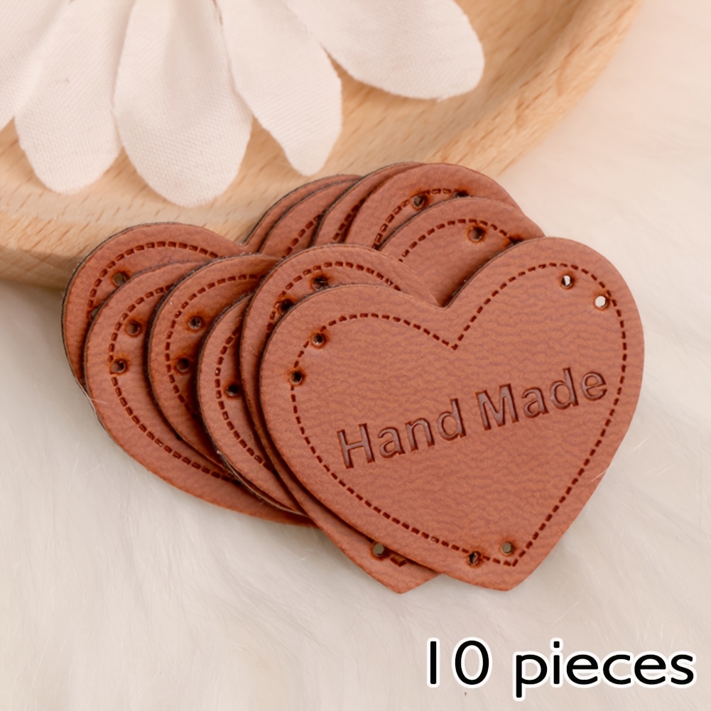 Image of Set Of 30 Coffee Colored Pu Handmade Labels For Bags And Decorations, Hat Sewing Labels, Scarf Handmade Labels, Handmade Sewing Patch Stickers, Embroidered Clothing Decoration ( Of 10pcs)