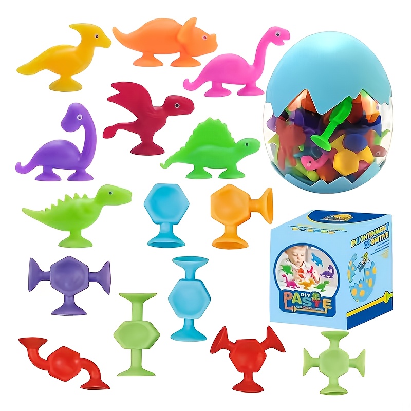 38pcs silicone dinosaur suction cup toys with egg shell storage sensory bath toys   3 7 counting learning   stress release toys for boys and girls   gift suitable for children aged 3 and up