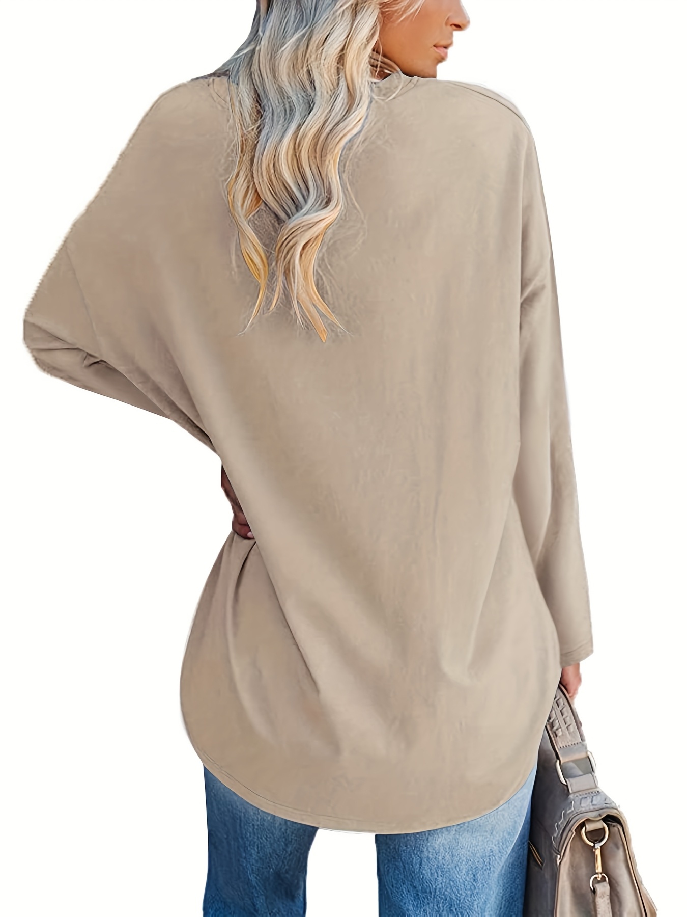 Moterys ilga marškinėlė, oversize, ilgi rankoviai, apykaklė/T-Shirt/Puloveris/Pradinė tunika