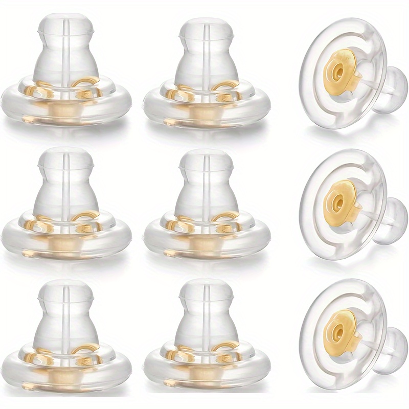 

Silicone Earring Backs Replacements - 6 Pack, Tone Double-sided Screw Locking Backs For Stud And Dangle Earrings, Soft Clear Adult Ear Backs For Secure Hold