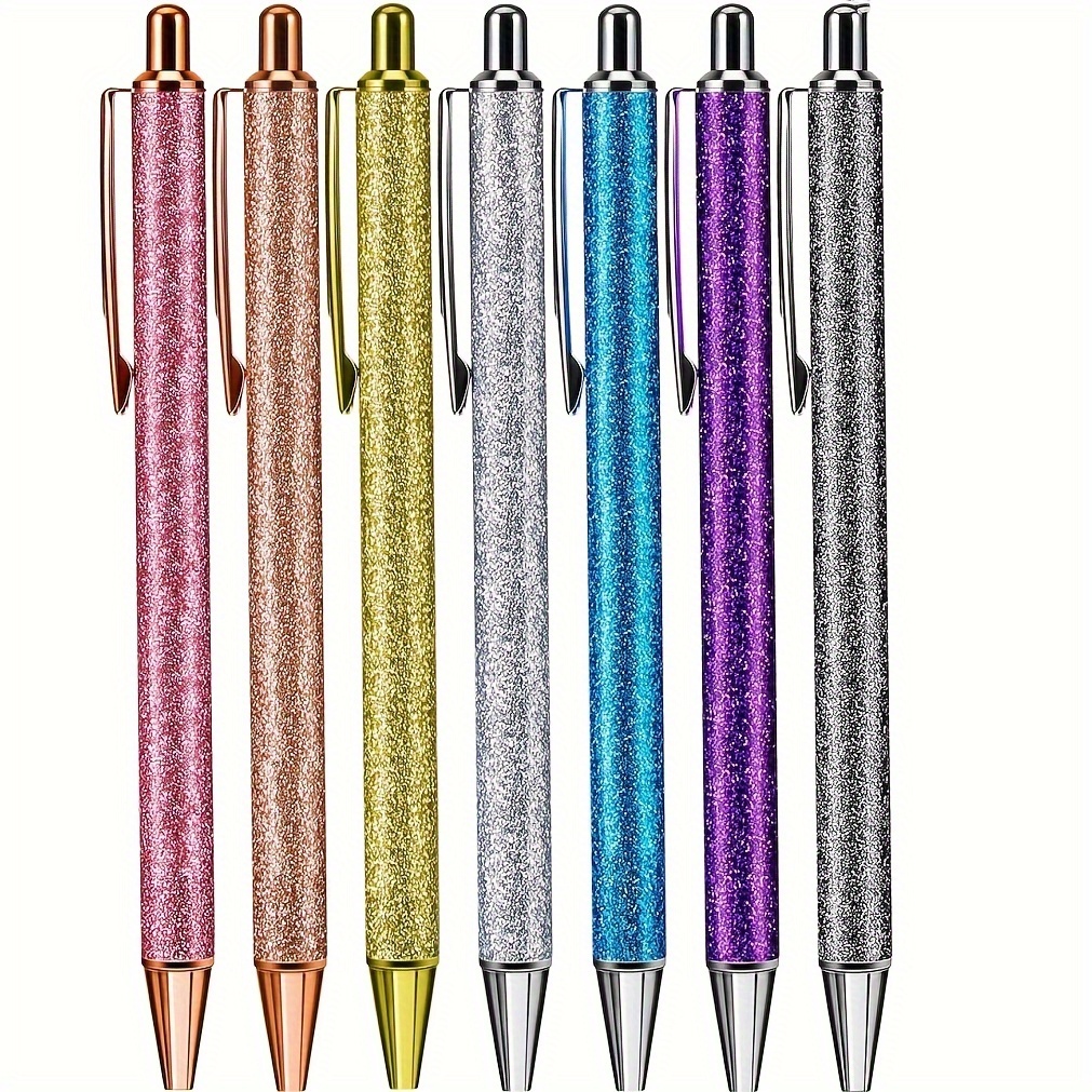 

7pcs Ballpoint Pens Metal Retractable Pens Glitter Pens Black Ink Comfortable Writing Pens Gift Pens With Medium Point For Office Supplies