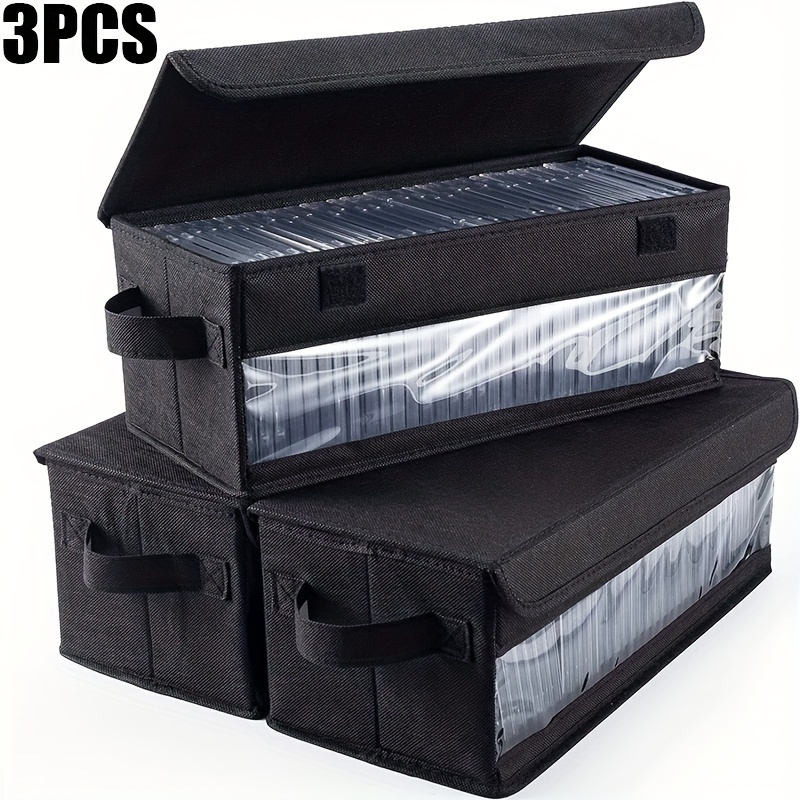 3pcs Cd Storage Box: 14.2 X 6.3 X 5.5 Inch Cd Case Storage With Lids & Handles, To 165 Discs - Car, Study, Office, School, Home