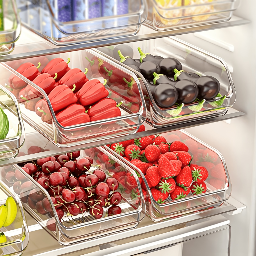 TEMU 4-pack Large-capacity Refrigerator Replacement Storage Bins, Transparent Stackable Pet Material, Organizer Bins Suitable For Kitchens,