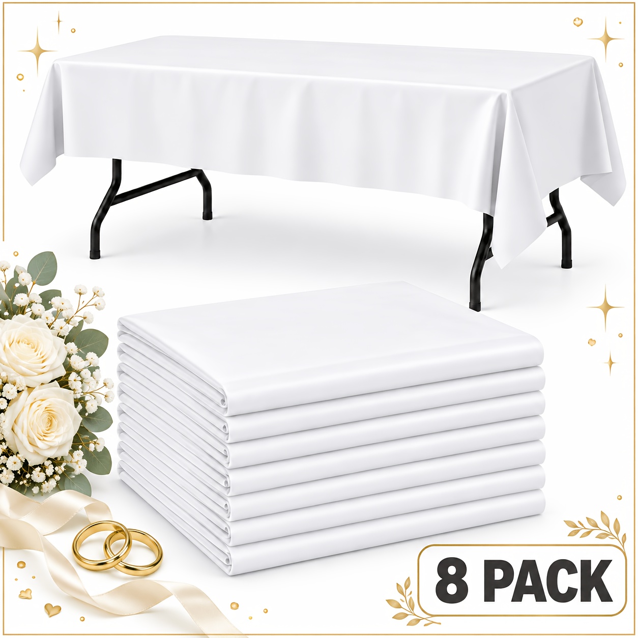 TEMU Lot de 8 nappes jetables en plastique, 54x72 pouces, nappe rectangulaire de couleur unie, parfaite pour Noël, anniversaire, mariage, fêtes,