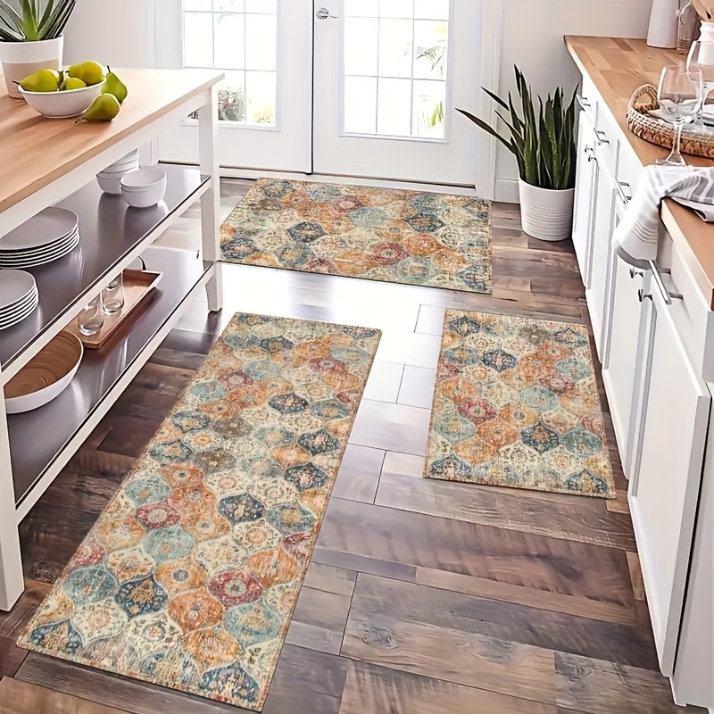 

1pc, Retro Bohemian Pattern Rug, Kitchen Mat, Outdoor Rug, Door Mat, Bathroom Mat, Non-slip Kitchen Mat, Pet Placemat, Feeding Mat