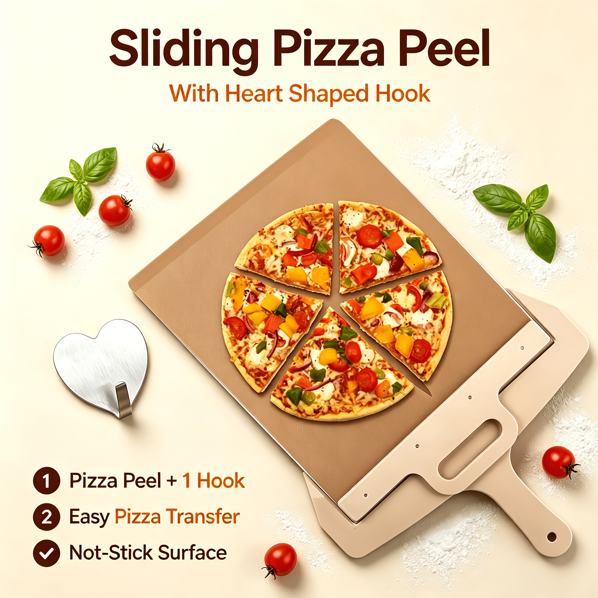 TEMU 2pcs Sliding Pizza Peel With Heart Shaped Hook, Pizza Spatula Paddle, Transfer Baking Tool For Home Oven Kitchen